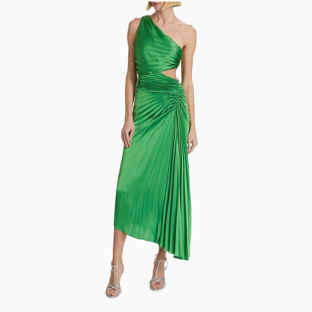 A.L.C. Dalia pleated satin one-shoulder midi-dress